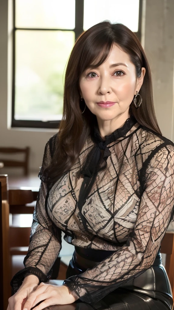   High image quality,   High image quality,     Attention to details  , masterpiece,( saggy body),    is anatomically accurate  , sharp, (( Japanese:1.1)),((Mature Woman)),(90 years old:1.5),((Facial wrinkles)),  saggy breasts,  Dark brown hair ,(Long Hair:1.1), bangs,((( sitting ))), Be in the center of the screen,Looking Ahead,(patterned sheer blouse :1.4),( Tight Skirt :1.2),( head to thigh   :1.1),I'm in a deserted cabaret,(  serious expressions:1.2),(elder:1.5),Plain clothing ,Hostess at the End of the Streets:1.3,Narrow Face,sharpcontour