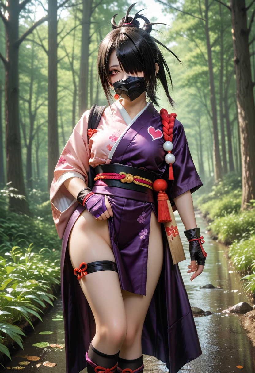 (photo realistic:1.4), (hyper realistic:1.4), (realistic:1.3),(increase cinematic lighting quality:0.9),Elaborate female ninja,fringe hair,huge butt,Elaborate patterns ninja mask,Elaborate patterns Ninja cape,Elaborate patterns Ninja hood,fake fingernail,Slingshot swimsuit,(twilight:1.2),japanes City of the period drama,Crowds
