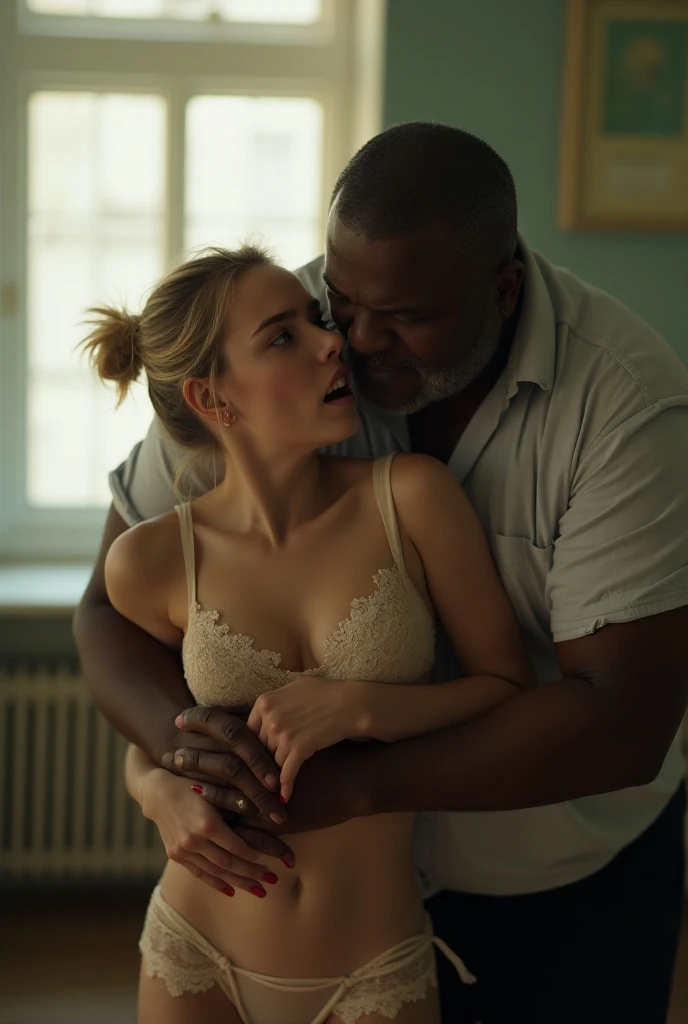 kate del castillo in underwear being kiss in the face by a black old man
