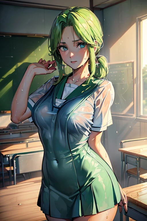  Masterpiece 
(woman,The facial expression is accurate,Anime style face,Greenish blue eyes )
Group
((((Location: School classroom))))
((((The location is school))))
((((womanは授業を受けている))))
8k((((High school girl))))
8k(((((Wet)))))
((Staring at me))
 has big boobs