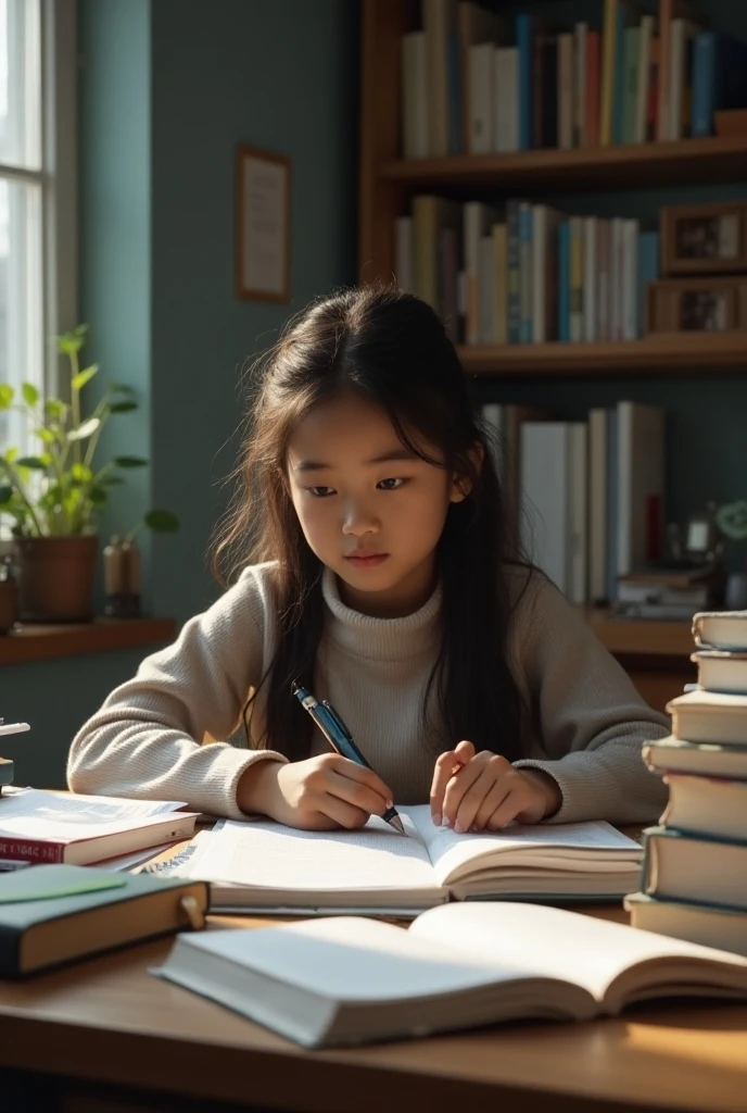 Little girl in color comics,Place one hand on the other,An open book,A natural hand,Creamy texture