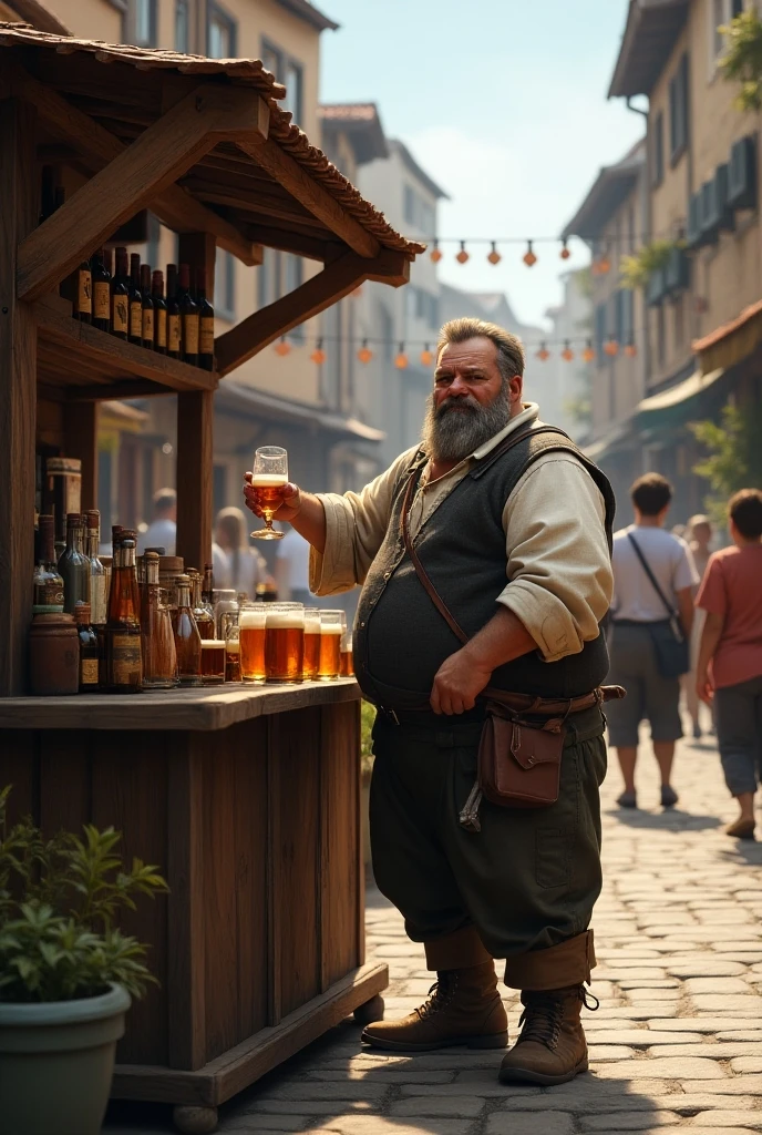 There's a man with a beard and shirt without a beard standing in a store, Taberna medieval, Directed by: Mikhail Evstafiev, Directed by: Tomasz Jedruszek, Directed by: Adrian Zingg, Directed by: Tadeusz Pruszkówski, fundo da taberna da fantasia, Directed by: Aleksander Gine, realistic fantasy rendering, Personagem altamente detalhado