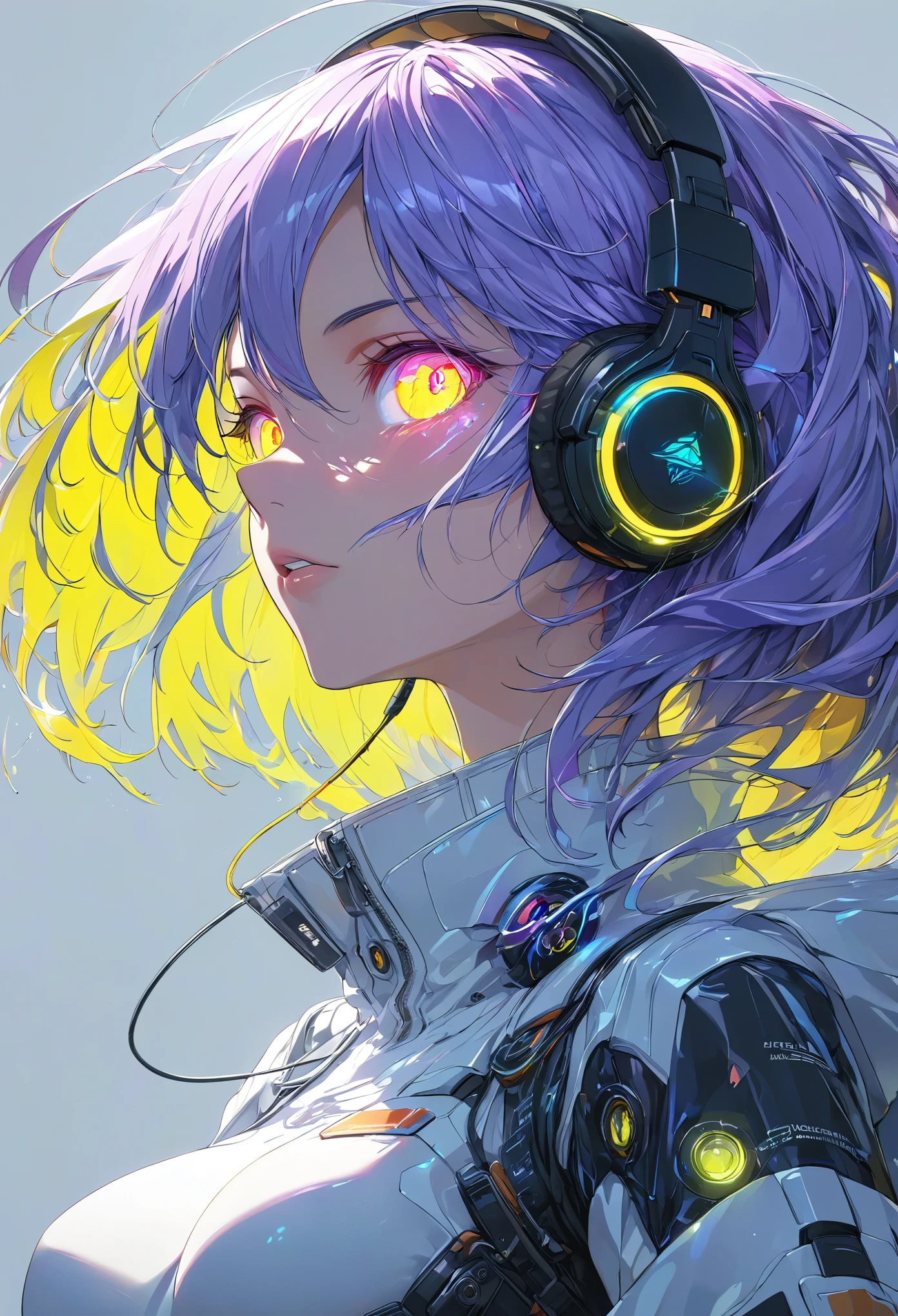 glowing eyes, colourful glowing hair, wearing headphone, anime style, high detail, Futurism, glowing light, UHD, retina, masterpiece, ccurate, anatomically correct, textured skin, super detail, high details, high quality, award winning, best quality, highres