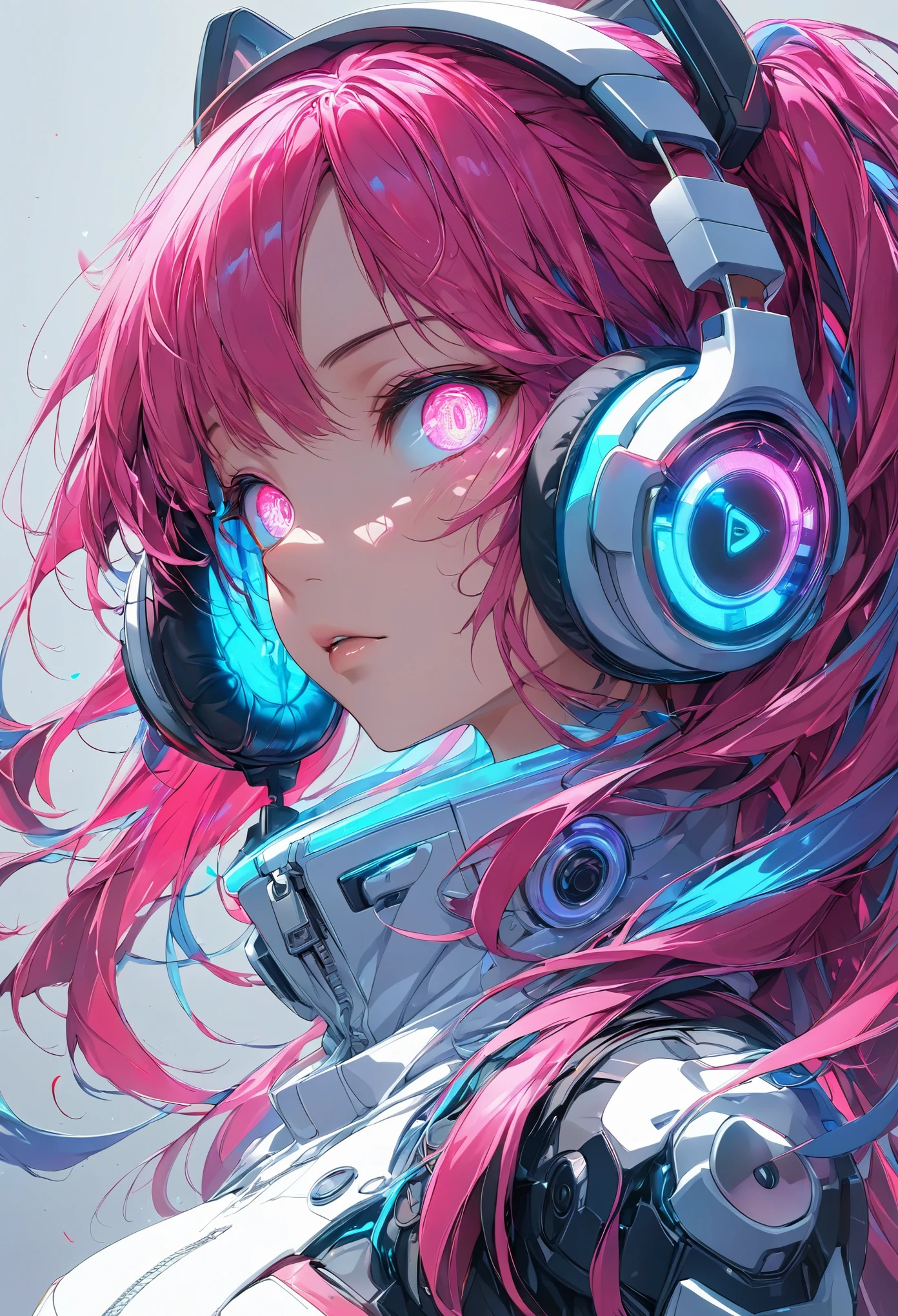 glowing eyes, colourful glowing hair, wearing headphone, anime style, high detail, Futurism, glowing light, UHD, retina, masterpiece, ccurate, anatomically correct, textured skin, super detail, high details, high quality, award winning, best quality, highres