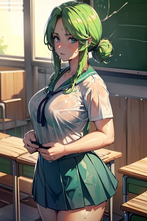  Masterpiece 
(woman,The facial expression is accurate,Anime style face,Greenish blue eyes )
Group
((((Location: School classroom))))
((((The location is school))))
((((womanは授業を受けている))))
8k((((High school girl))))
8k(((((Wet)))))
((Staring at me))
Huge boobs