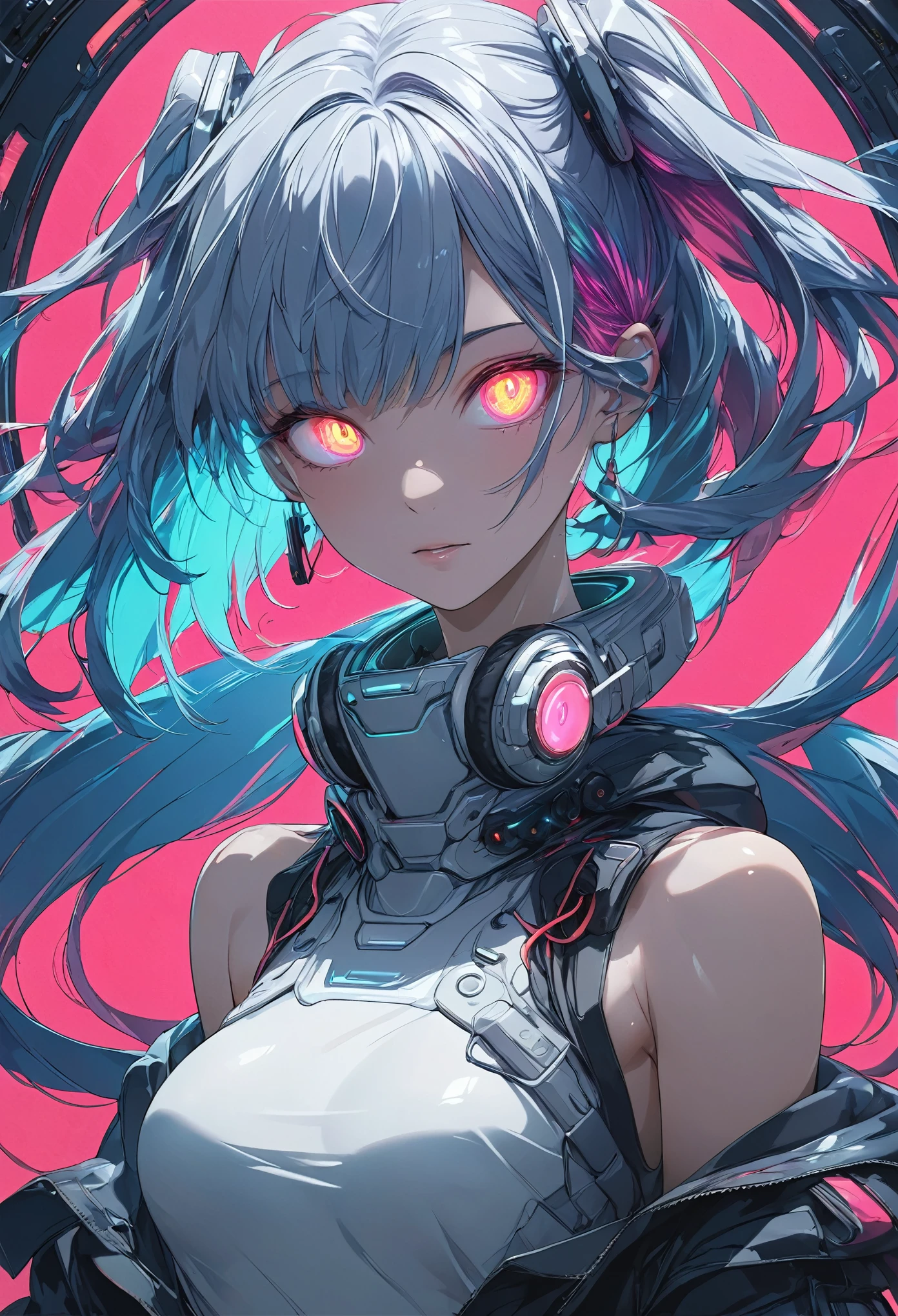 glowing eyes, colourful glowing hair, gradient hair, dj set, anime style, high detail, Futurism, glowing light, UHD, retina, masterpiece, ccurate, anatomically correct, textured skin, super detail, high details, high quality, award winning, best quality, highres