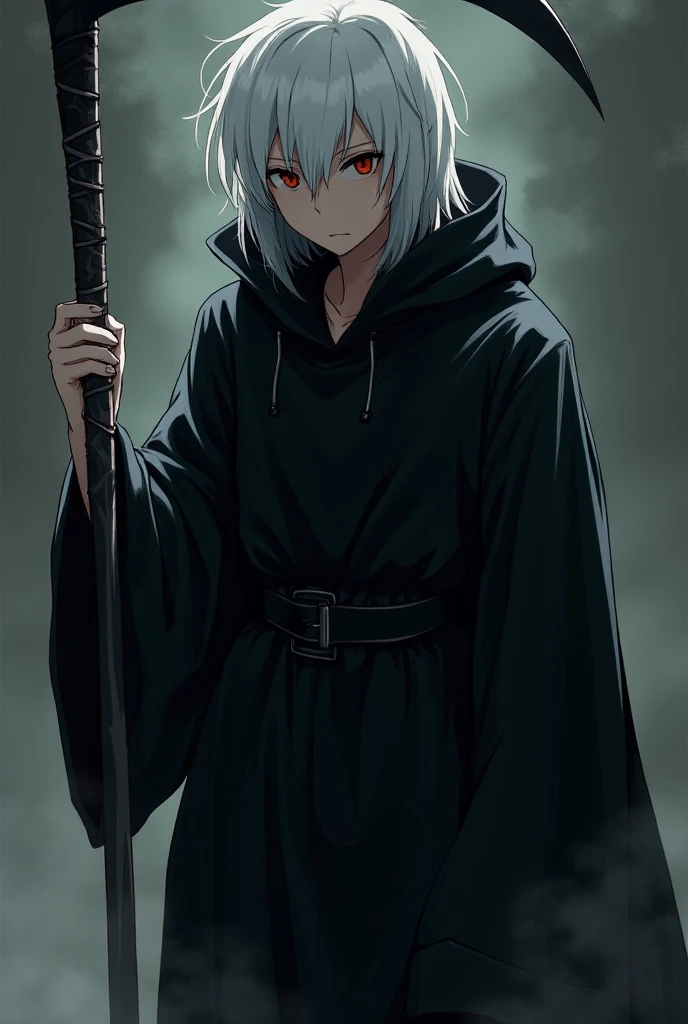 artbytokiame, ((masterpiece, best quality)), 1boy, silver hair, dark clothes, in (dark cave) background, dim lighting, glowing orb, reflective light. solo, detailed wallpaper, vertical orientation, halo, stalactites and stalagmites, ink painting, glowing red eyes