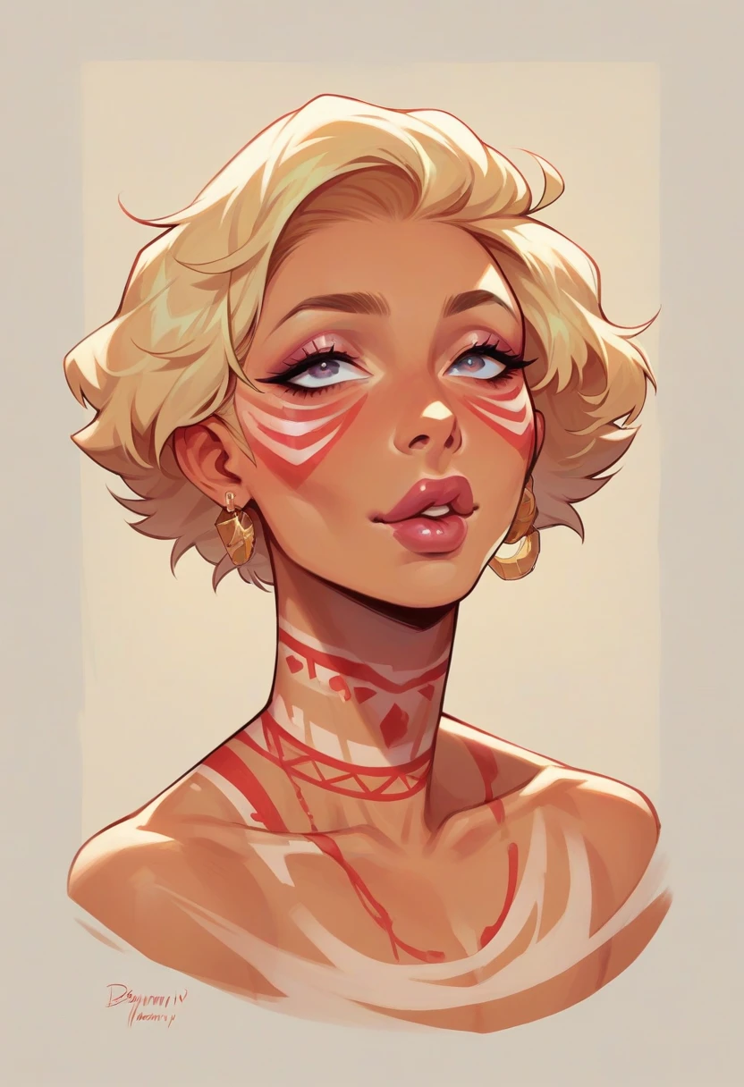 (masterpiece), best quality, expressive eyes, perfect face, 40 year old, short neck length, blonde hair, adult woman, sexy bimbo mommy, tan, bodypaint, manhwa style