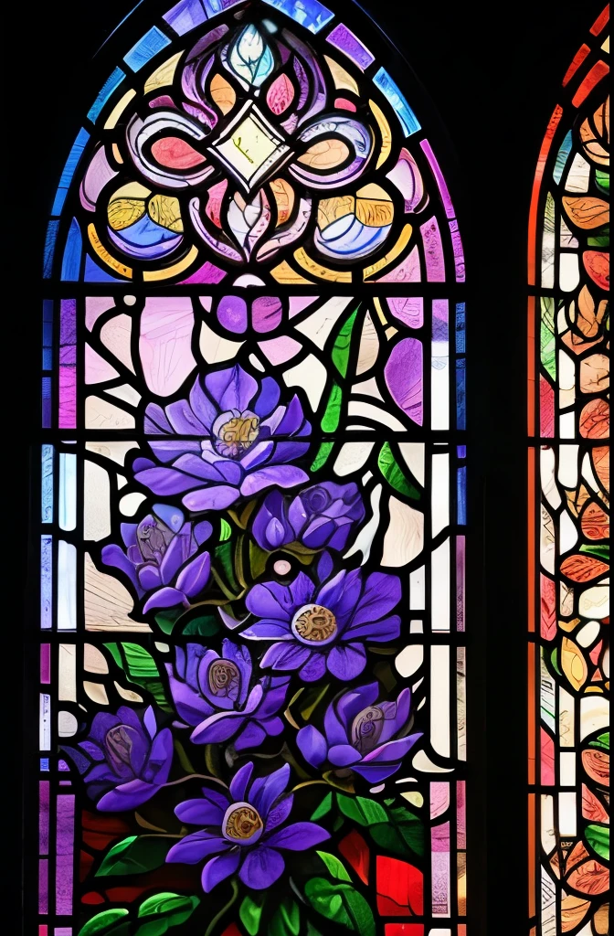 a stained glass window with a blue flower and leaves, a detailed painting by Android Jones, behance contest winner, art nouveau, glowing stained glass backdrop, stained glass style, stained glass, stained glass art, amethyst stained glass, gothic stained glass style, stained glass!!, stain glass, stained glass window, intricate stained glass, beautiful stained glass window, stained glass window!!!!!