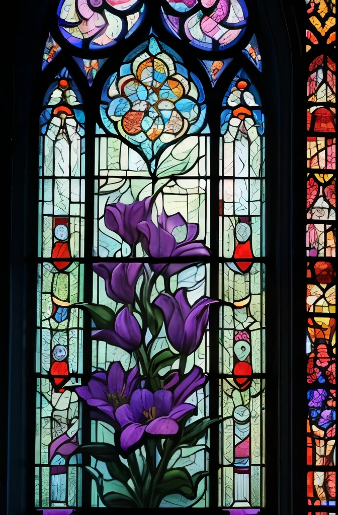 a stained glass window with a blue flower and leaves, a detailed painting by Android Jones, behance contest winner, art nouveau, glowing stained glass backdrop, stained glass style, stained glass, stained glass art, amethyst stained glass, gothic stained glass style, stained glass!!, stain glass, stained glass window, intricate stained glass, beautiful stained glass window, stained glass window!!!!!