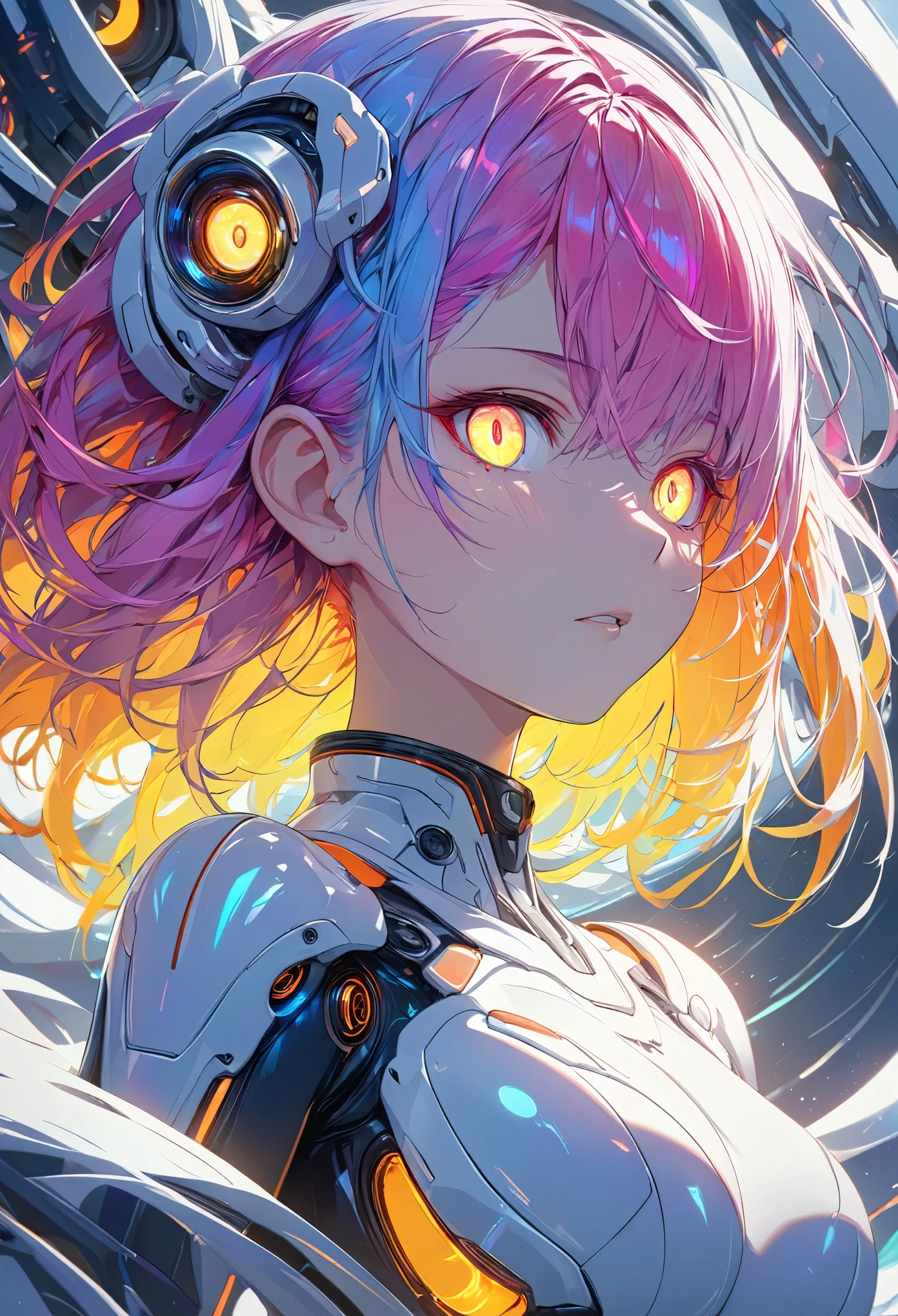 glowing eyes, colourful glowing hair, gradient hair, anime style, high detail, Futurism, glowing light, UHD, retina, masterpiece, ccurate, anatomically correct, textured skin, super detail, high details, high quality, award winning, best quality, highres