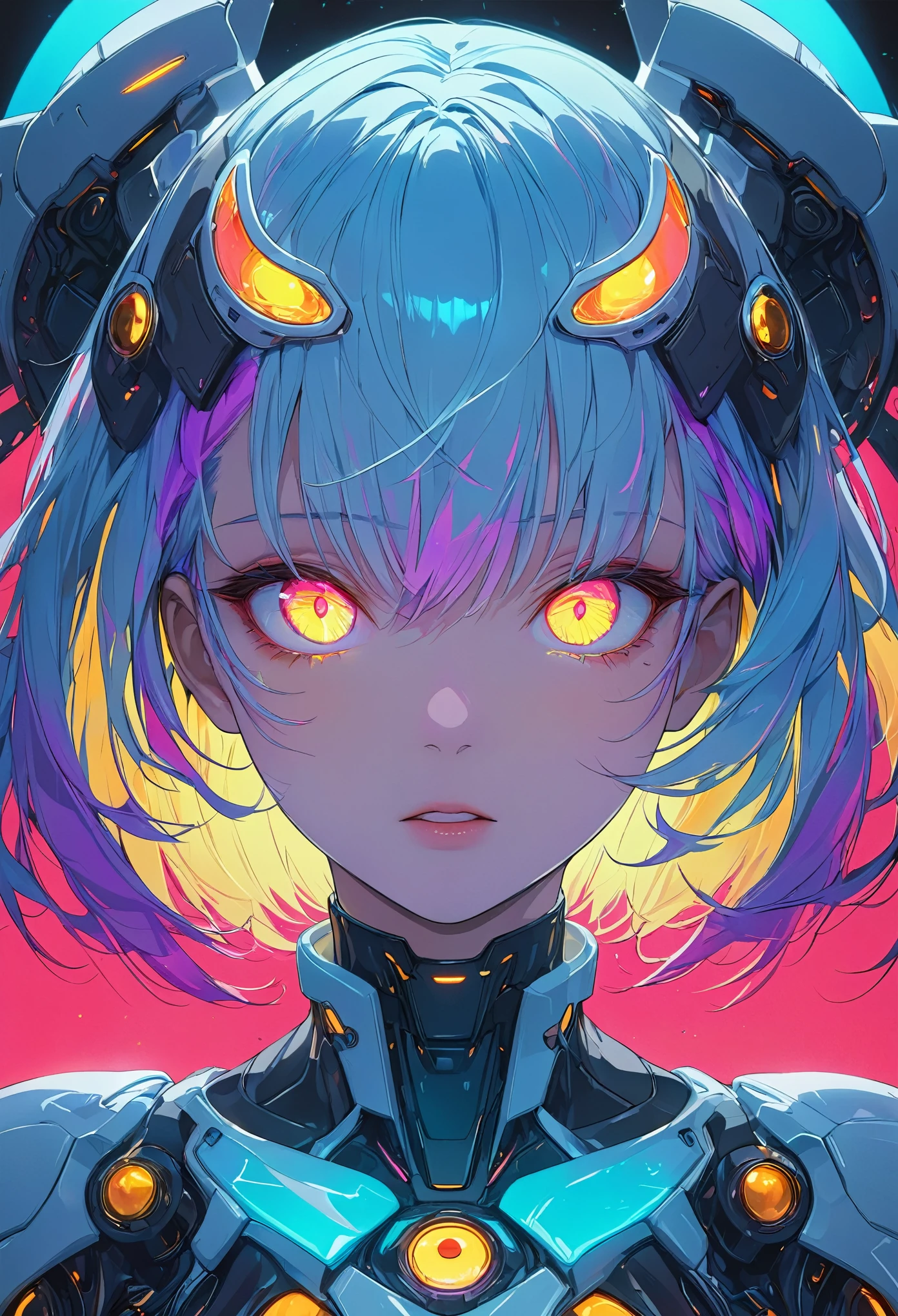 glowing eyes, colourful glowing hair, gradient hair, anime style, high detail, Futurism, glowing light, UHD, retina, masterpiece, ccurate, anatomically correct, textured skin, super detail, high details, high quality, award winning, best quality, highres