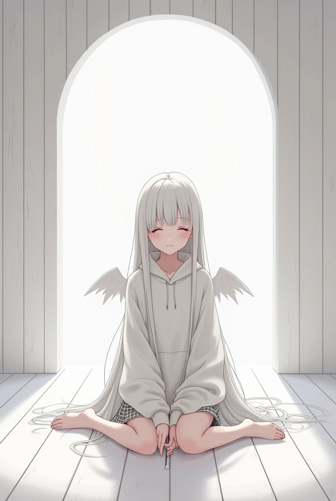 1 demon girl, li, solo, cute smile, long white hair, pale skin, small breasts, cute panties, dark sweater, white thighhighs, red rough texture horns, yellow eyes, fantasy, dramatic lighting, hell scenery, blushing, best quality, masterpiece,