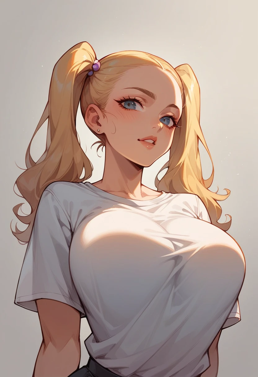  Beautiful Girl, girl, blonde,  twintails , maquillada girl,  big breasts shirt, vestido sexy girl