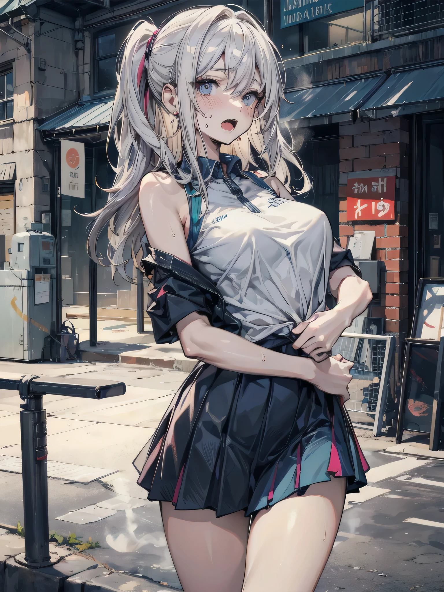 Silver Hair Red Eye No sleeve Micro Mini Skirt No underwear No bra Beauty Waistline Gal