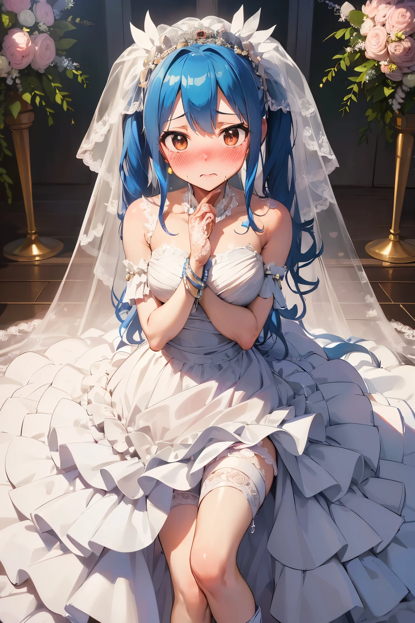 anime girl in wedding dress with veil and veil over her head, anime goddess, cute anime waifu in a nice dress, guweiz, beautiful alluring anime woman, beautiful anime woman, beautiful anime girl, guweiz on pixiv artstation, guweiz on artstation pixiv, kawacy, clean detailed anime art, detailed anime artwork, naked, nude, big ,