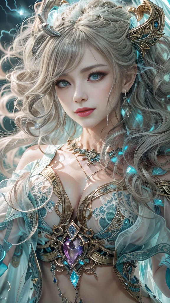 (RAW shooting:1.5, Photoreal:1.5, 8k, highest quality, masterpiece, ultra high resolution), magical world, perfect dynamic composition, Mysterious:1.3, Highly detailed skin and facial textures:1.3, Cute and sexy slim female wizard, beautiful and aesthetic, cute and sexy beauty, perfect style, wear elaborate rings, pose to cast a spell:1.3, fire, water, Wind, thunder, ice, Fair skin, very beautiful face, (Medium chest, Chest gap), (embarrassing smile, The expression on your face when you feel intense caress, Facial expression when feeling pleasure), (How to properly wear a sexy wizard costume off your shoulders), (beautiful blue eyes, Eyes that feel beautiful eros:0.8), (Too erotic:0.9, Bewitching:0.9), full body shot