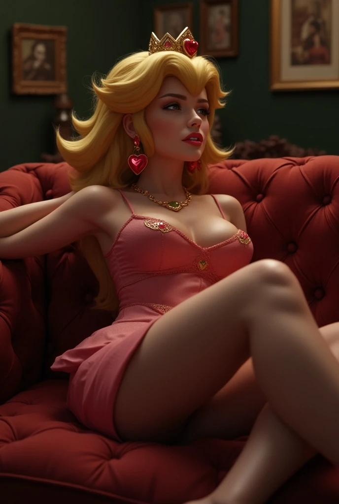 Masterpiece, best quality, 16k resolution, illustration, NVIDIA RTX Ray Tracing technology, Create a 4K resolution, ultra-realistic, and extremely detailed artwork, wallpaper, award winning, retina, soft light, sharp focus, (hyper-realistic:1.4), (medium shot:1.4), from above
Princess Peach, slim body, slim waist, blonde hair, long blonde hair, blue eyes, have big breasts and a great cleavage, she must be wearing a golden crown, (golden crown)
NSFW, (NAKED BREASTS:1.5)
she must be in a sexy pose, sited, she must be showing her beautiful legs sitting on a pink throne
((indoors, pink throne, castle, window, sky))
FULL BODY SHOT, ultra wide angle, textured skin, face detail, clean skin, perfect hands, perfect anatomy, anatomically correct