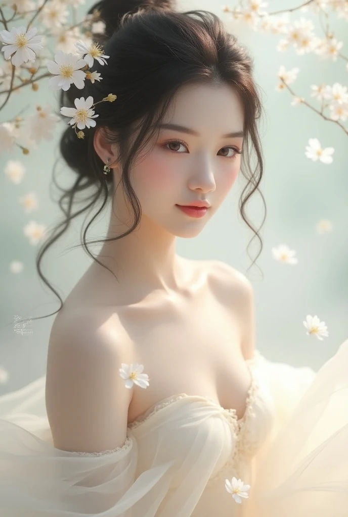 Japanese and Korean beauties,18yr old,Pure and cute,16K HD is realistic,Photographic quality,delicated face,mesmerizing eyes,二重まぶた,long eyelasher,sensual lip,Slim and slim,White skin,Realistic slender five fingers,In the background garden,Ethereal beauty