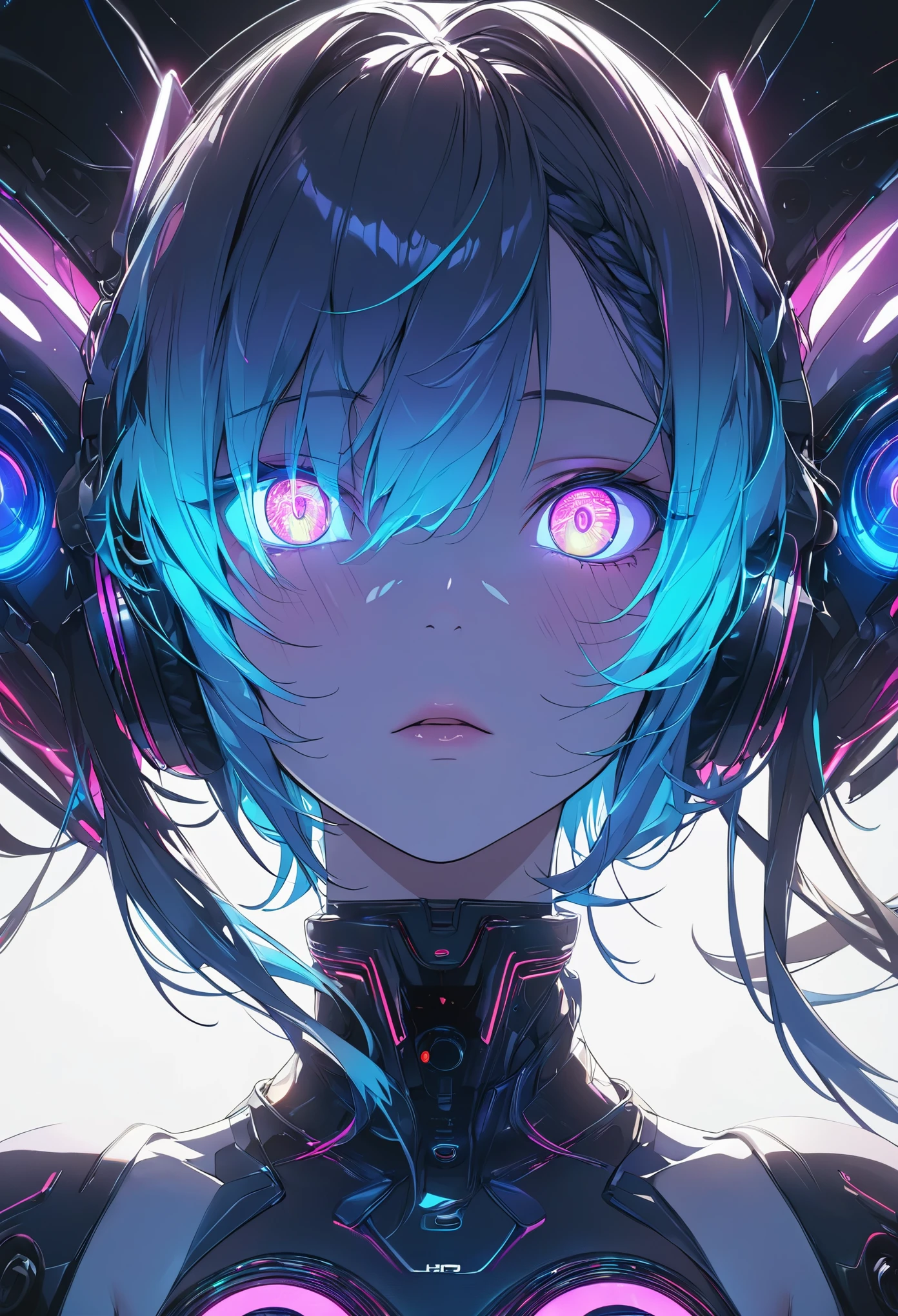 glowing eyes, colourful glowing hair, gradient hair, dj set, anime style, high detail, Futurism, glowing light, UHD, retina, masterpiece, ccurate, anatomically correct, textured skin, super detail, high details, high quality, award winning, best quality, highres