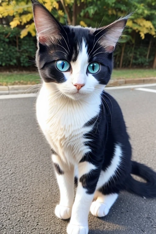 Cat Ichigo's costume full body camera gaze blue eyed calico cat