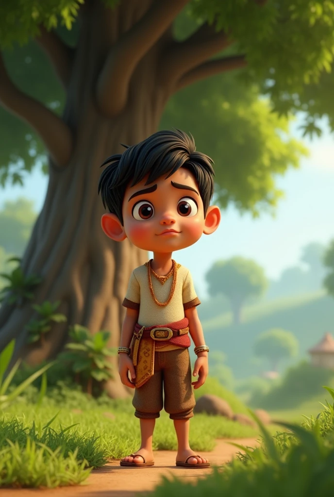 ((best quality)), ((masterpiece)), (detailed), perfect face Ravi’s Simple Life: A scene showing Ravi, a modest, simple boy, working in a small town with serene countryside surroundings, depicting his peaceful yet humble lifestyle.