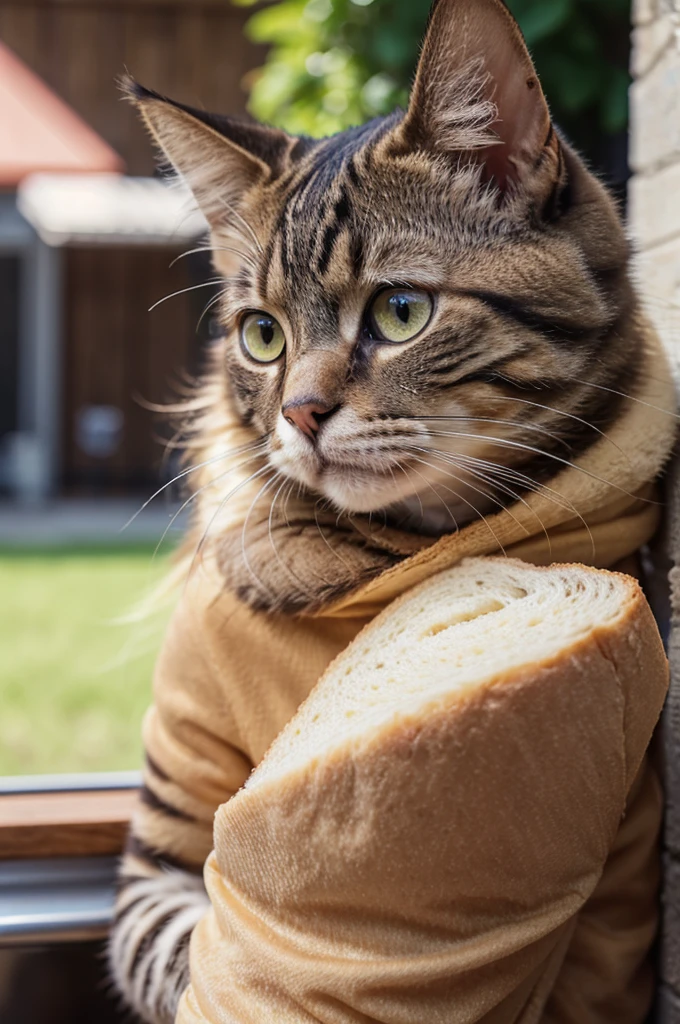 A cat having a milshake and a sandwich at yard, detailed feline features, beautiful fur texture, detailed whiskers, detailed eyes, detailed face, highly detailed, realistic, photorealistic, 4k, 8k, high resolution, masterpiece, ultra-detailed, vivid colors, dynamic lighting, natural shadows, intricate details, clean lines, sharp focus, professional quality