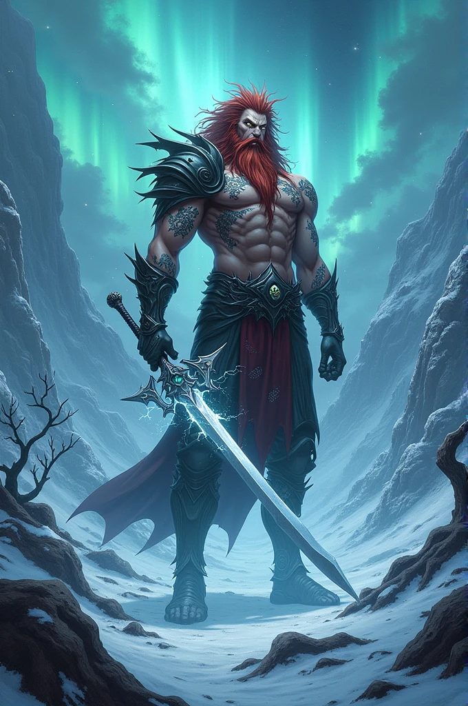 "Thor,lightning god,thunder deity,mythology,hauntingly powerful figure,strong muscular build,striking red hair,flowing golden beard,intense blue eyes,exquisite detailed armor,enchanted hammer Mjolnir,(godlike presence:1.1),epic battle scene,heavy rain and storm clouds,crackling lightning bolts,wind-swept landscape,heavenly rays of light piercing through the dark clouds,divine power emanating from his body,(dramatic and dynamic:1.2) portrayal,aurora borealis-like colors dancing in the sky,showcasing immense strength and mythological grandeur,iconic Viking symbolism,thunderous applause. (best quality,4k,highres:1.2),vivid colors,remarkable attention to detail,(photorealistic rendering:1.37),impressive depth and realism,unforgettable masterpiece."