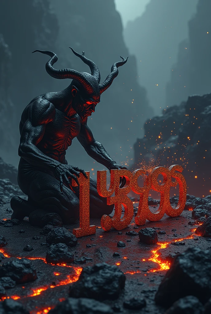 a weak elf
  In hell with red fire and evil sign background
  With a big and thick blue Star of David necklace
  With many evil tattoos on arms and legs
  The number 666 is written in blood on his stomach
  with horns
  With sharp teeth
  with long and sharp ears
  With a devilish laugh
  With bloody hands
  A snake is wrapped in a hand
  With a weak body, skinny and small and a bent back