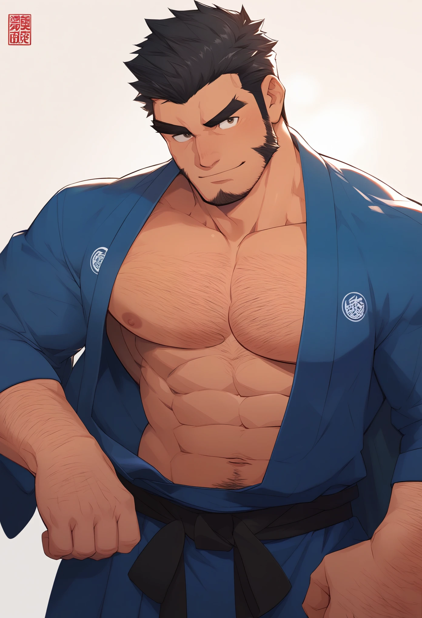 Masterpiece, Best Quality, Male, Muscular, Beefy, Black Hair, Japanese, Thick Eyebrows, Hairy, Chest Hair, Samurai