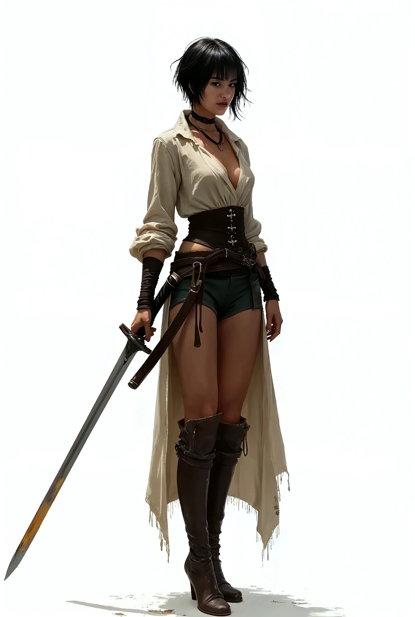 Best quality, masterpiece, ultra high res, (photorealistic:1.5), raw photo, middle aged woman, Full length, BDSM, holding school cane, leather offshoulder, leather straps, high heel boots, in the dark, deep shadow, low key, cold light, sexy look, brown hair, short hair, sagging breasts, cleavage,