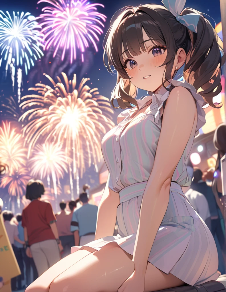 Highest quality、High resolution、Detailed Background、(Beautiful face in every detail:1.4)、Anatomically correct、(Normal number of fingers:1.2)、(Highly detailed face:1.2)、(Detailed eyes:1.2)、Beautiful women in their 20s、(Huge breasts:1.2)、Perfect body line、Light color hair、well-groomed eyebrows、Calm and elegant look、mysterious、Dreamy atmosphere、romantic、The sky is starting to darken、Dress with confidence、Feminine delicacy、Model pose、
(Two beautiful women with big smiles on their faces against the backdrop of illuminations and the night view:1.5)、
While showing off your shoulders and décolleté line beautifully、By emphasizing the I-line, you can create a feminine silhouette.、Shiny satin and sheer fabrics give a sexy look.、Deep colors such as red create a mature and sexy look.、A sheer camisole with lace innerwear for a sheer look、A camisole with an open back and a tight skirt make for a beautiful outfit that makes your back look beautiful too.、Put your hair up and show off your neck for a more sexy look.、Add some red lipstick and eyeshadow to brighten up your face and make it even more attractive.、Necklaces and earrings、By using accessories such as belts effectively, you can bring out your charm even more.、very beautiful