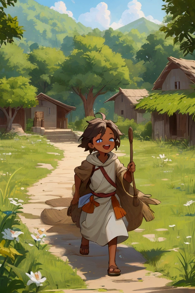 In a small, peaceful village under the Hadza kingdom, there lived a boy named Irrsha. He grew up in a simple house with his parents, his father a dashing knight who worked for their king, the Khitan King, and his mother who was loving and always there for him. Irrsha's hood was idyllic; He is known as a cheerful , never tires of laughing, and loves running around the village.