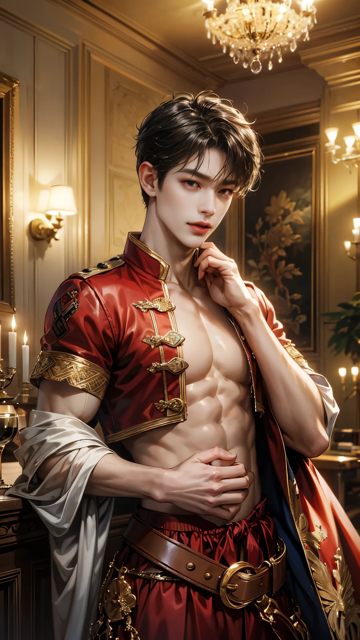 masterpiece, excellent, outside of house, natta, fullmoon, by lake, branch, 1male people, Mature Men, Chinese style, Ancient Chinese, A dark-haired, Black eye, long split hair, long bangs, a handsome, male, gentle, tall, calm, black and gold mixed dragon pattern prince, The sword, Delicate facial display --auto --s2