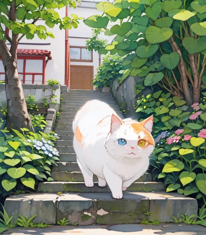 (masterpiece),(Best Quality),(  very detailed),(  down in high resolution),((Line art)),((watercolor)),16k,  wallpaper,三毛猫の  very detailedな絵、 crazy details  、  very detailed猫、  My house where calico cats roam  、 Calico Munchkins relaxing on stone steps、Old townscape of Japan、Plants walking along the promenade   、 sunlight filtering through the trees，Another World、The creation of silence、Long Hit、The target is small、