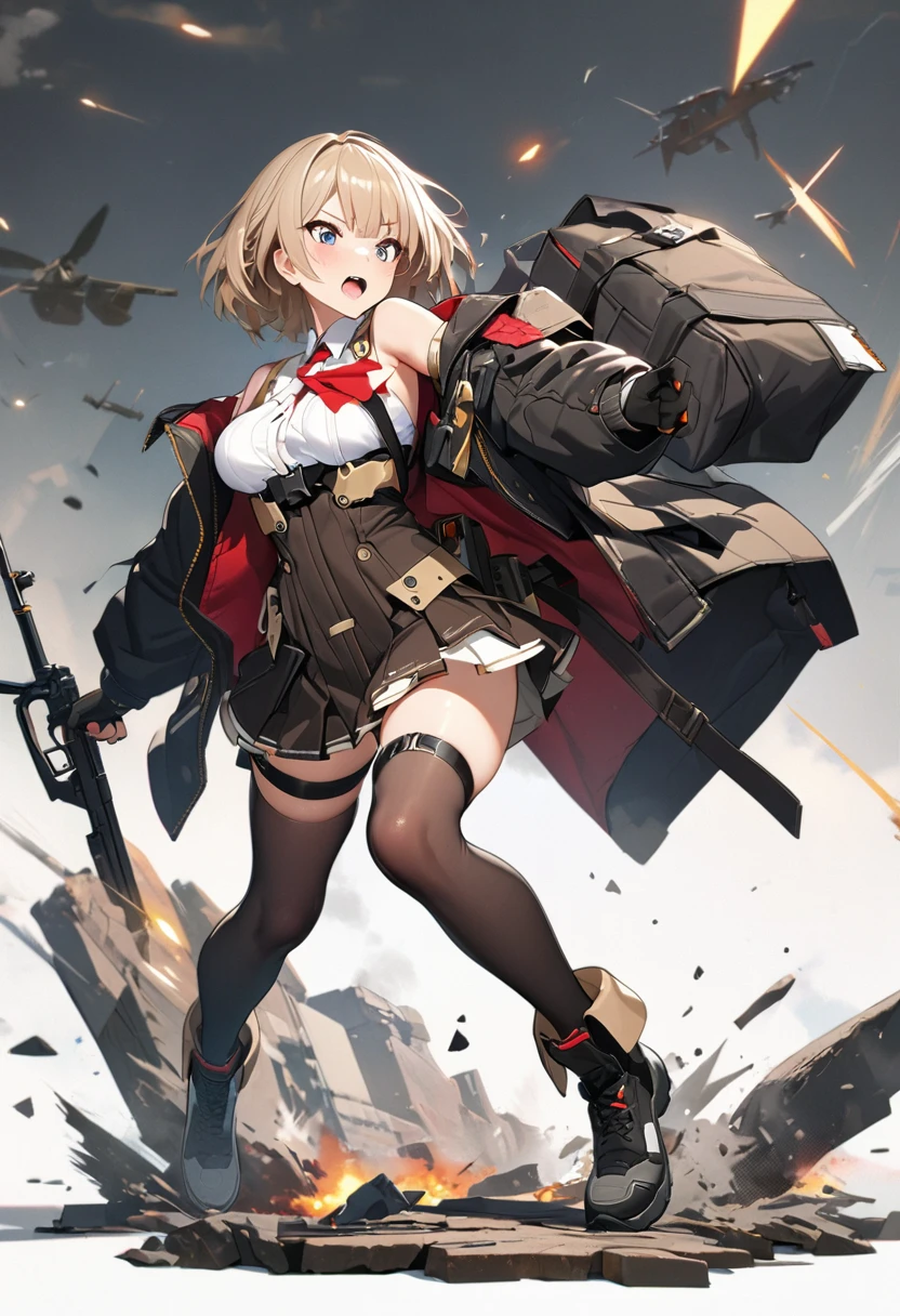 anime style, super fine illustration, highly detailed, dynamic angle, beautiful detailed, 8K, In the midnight, on a 火星 with the midnight over the desert, BREAK a couple is running angry. The woman is leading, and the man is chasing her. BREAK Both are angry broadly, their laughter echoing. BREAK The desert are shimmering hardly, and the sky is dyed black.chibi chibi chibi chibi chibi,loli loli loli loli loli,masterpiece masterpiece masterpiece,best quality best quality best quality best quality best quality,8K,16K,super fine illustration,detailed background,detailed shiny skin,beautiful background,BREAK,Giant Robot around,army jacket,holding_weapon,BREAK Giant Robot:1.3,Detailed background visible from a distance