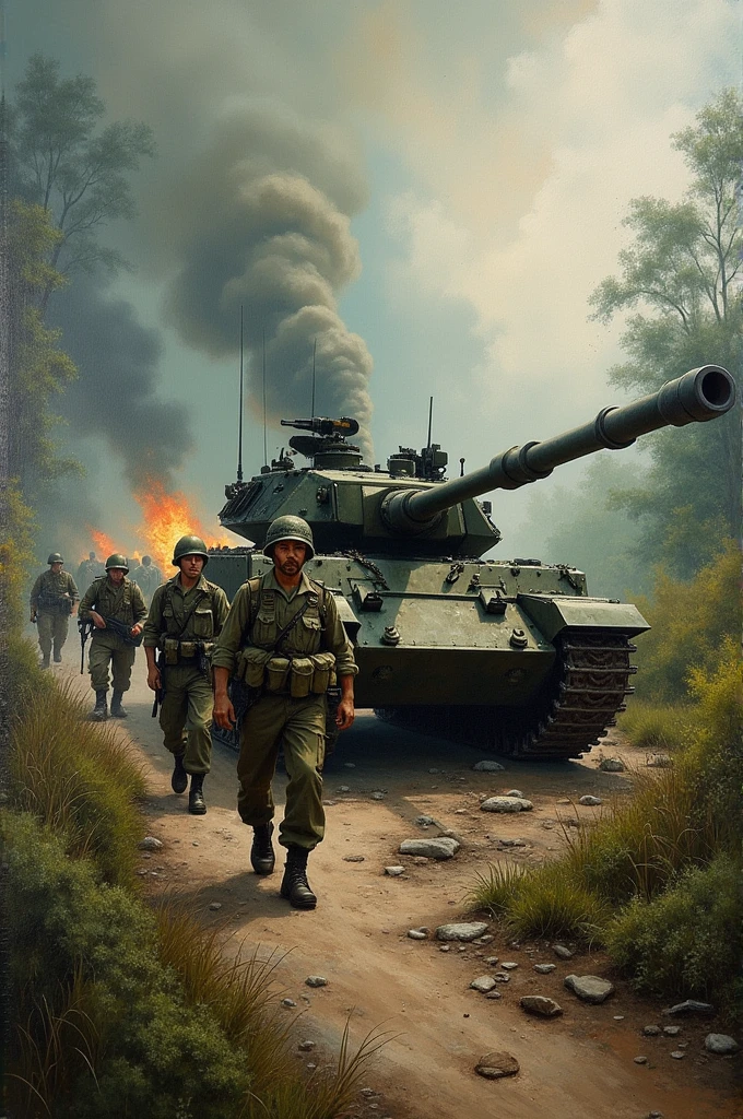 ((top-quality))、((Drawn with a pencil))、Japan tank corps advancing through the jungle of the Malay Peninsula、(Operation Malay)、Greater East Asia War、(detail portrayal)、(Ultrarealistic)
