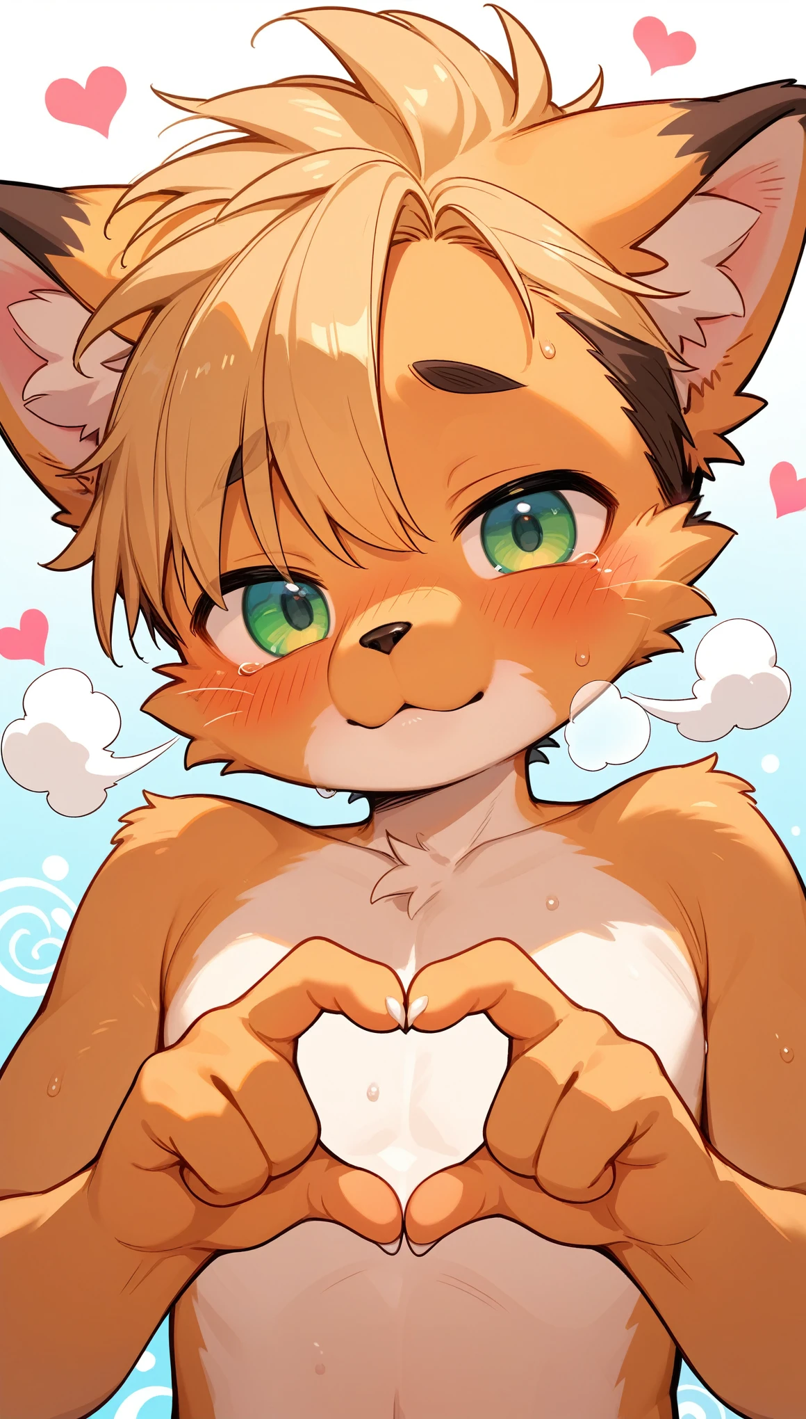 Super high resolution, detailed background, furry Shota boy(furry ears), Kemono furry shota boy, innocent furry boy, close-up face, about to kiss, kiss waiting face, blushed, embarrassed, naked, heavy breath, moist thin eyes , Swollen cheeks , heart is beating fast , steamy breath , sniffing the viewer