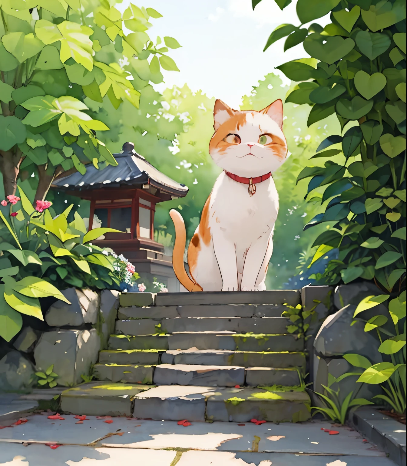 (masterpiece),(Best Quality),(  very detailed),(  high resolution down ),((Line art)),((watercolor)),16k, wallpaper,三毛猫の  very detailedな絵、 crazy details  、  very detailed猫、  My house where calico cats roam  、 Calico Munchkins relaxing on stone steps、Old townscape of Japan、Plants walking along the promenade  、 sunlight filtering through the trees，Another World、The creation of silence、Long Hit、The target is small、