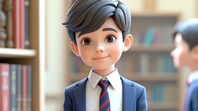 A young boy wearing school uniform and english school tie