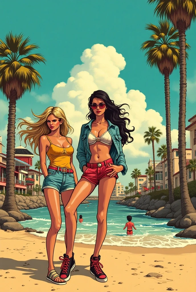 bikini babes, surfers. full body shot, female, clyde caldwell