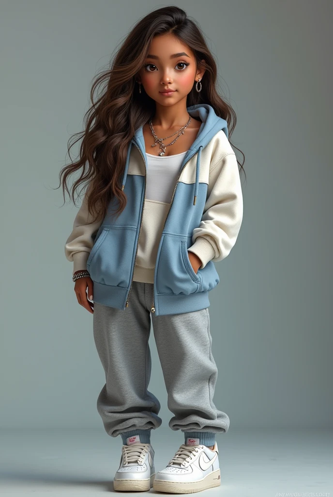 (obra-prima), (melhor qualidade), (ultra-detalhado), (corpo inteiro: 1.2) afro dread's presos, bonita e fofa, capuz, moletom, Knitted jumpsuits, Pants, jaqueta, blusa, sorriso claro, corpo inteiro, :3, fundo tom pastel , colorido e simples.