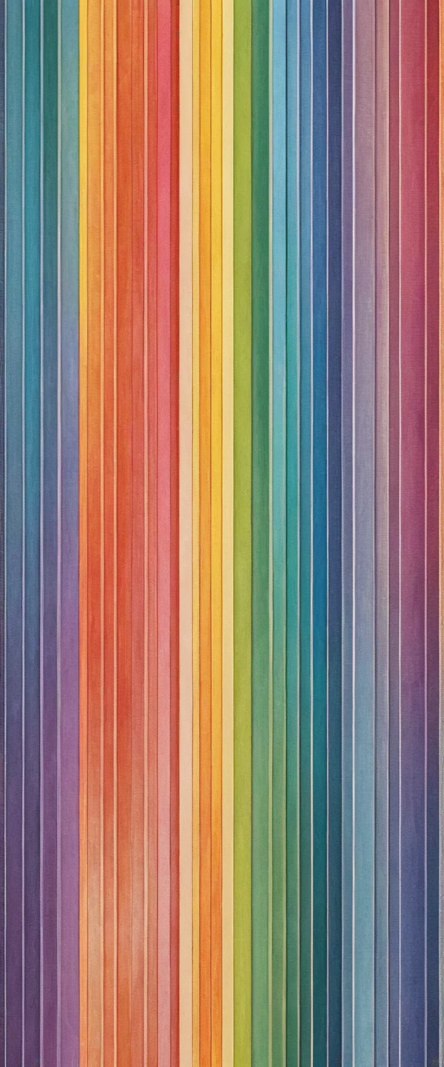 (masterpiece, Best Quality,  very detailed, 8k wallpaper), Gradated vertical stripes composed of geometric patterns,Rainbow,straight