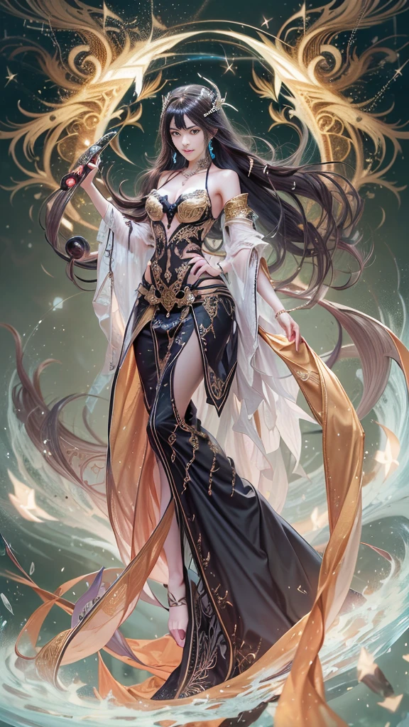 Masterpiece, 8k wallpaper, great master black and white work, sexy tribal mature woman in sexy costume holding spear standing on the land of magnificent barbaric world, bikini, mature body, slender legs, perfect abdomen, exquisite facial details, beautiful character painting, highly detailed exquisite fan art, full body standing, full body fairy, G Liulian's artistic style, inspired by Lan Ying, by Yang J, she holds a long staff, inspired by Du Qiong, inspired by Qu Leilei, inspired by Wu Zhun Shifan, the ultimate dark art, perfect model height, 180cm height, charming smile, soft professional cinematic lighting, light and shadow following, perfect contour light
