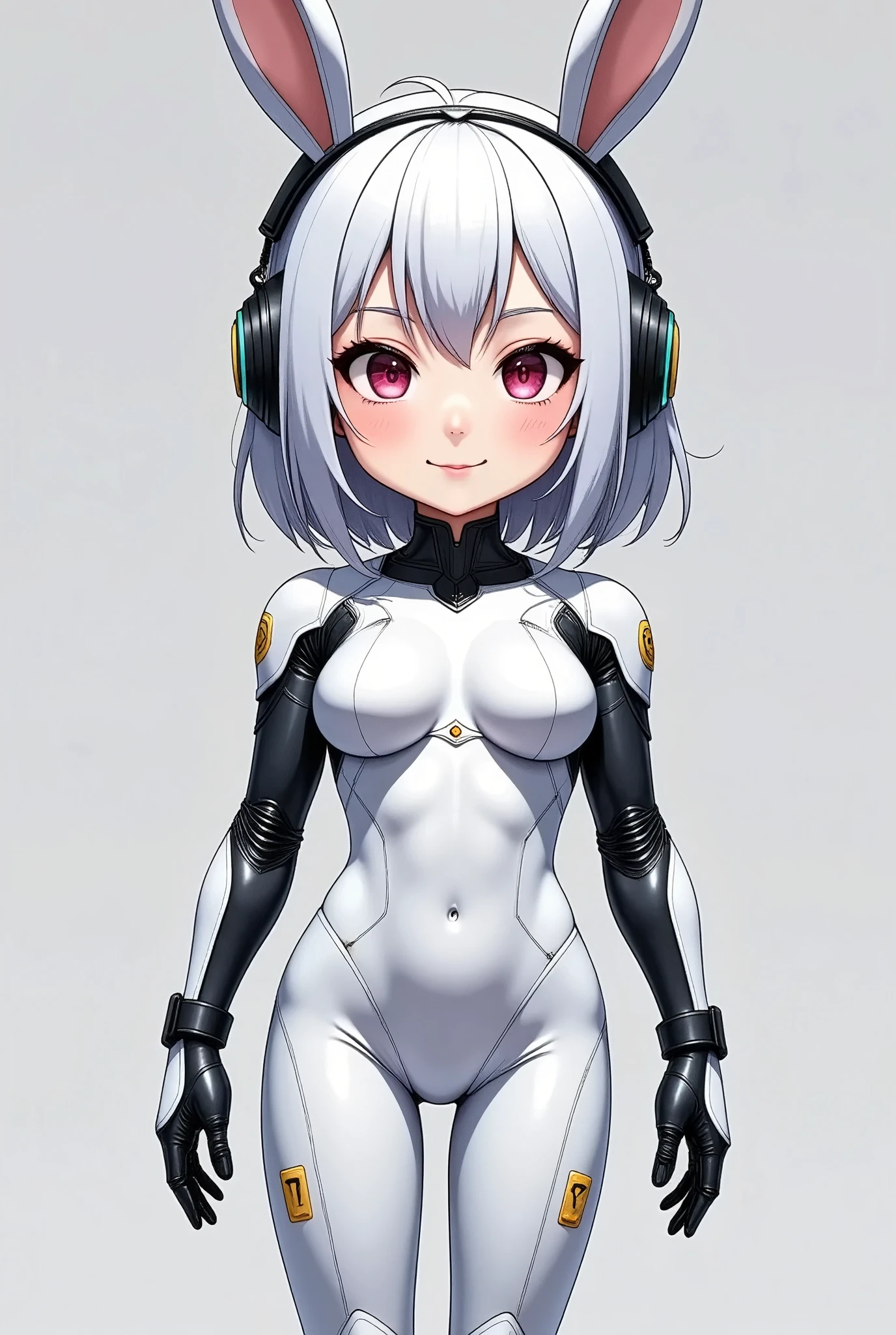 (masterpiece,  Best Illustration ,Super detailed),( android woman),(Front:2.0),( cute),( see here:2.0),(smile:2.0),(Chibi character:2.0),( super sexy ),(A headset that looks like cyberpunk bunny ears:2.0),(The background is an abstract cyber space :2.0),( Minimalist :2.0),( Simple Design :2.0),( vector art with a single line:2.0),(whole body:2.0)