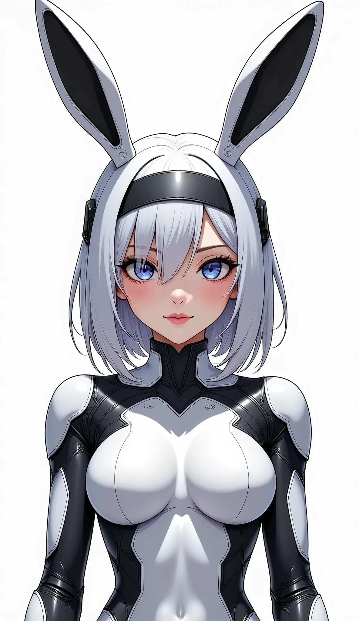 (masterpiece,  Best Illustration ,Super detailed),( android woman),(Front:2.0),( cute),( see here:2.0),(smile:2.0),(Chibi character:2.0),( super sexy ),(A black communication antenna and headband that looks like the mechanical ears of a cyberpunk rabbit:2.0),(The background is an abstract cyber space :2.0),( Minimalist :2.0),( Simple Design :2.0),( vector art with a single line:2.0),(whole body:2.0)