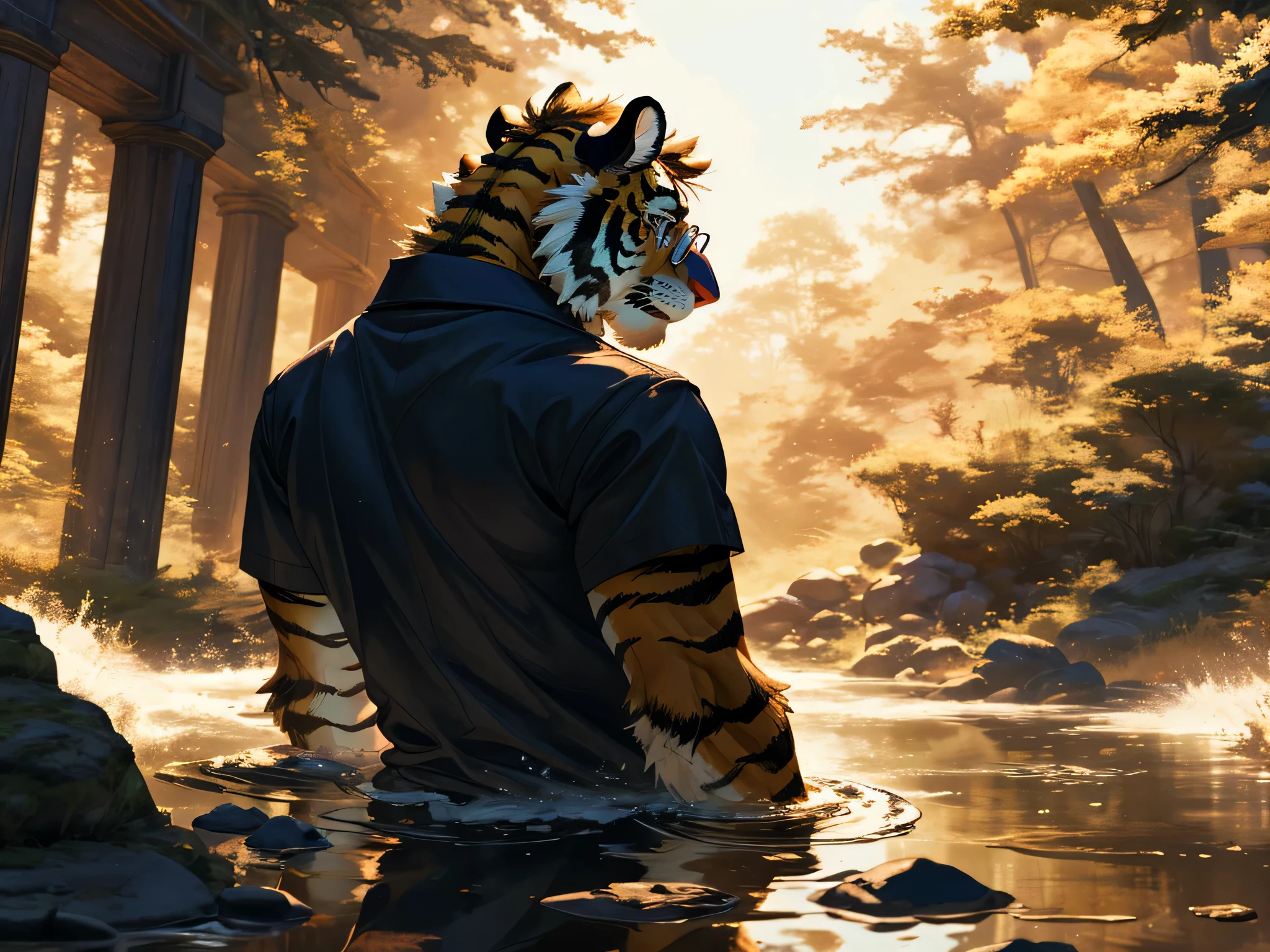 mastertigress, furry female anthro, tiger girl, portrait, tranquil, solo, detailed fluffy fur, looking at viewer,  underwear, average  breasts, detailed fluffy fur, ero, good lighting 