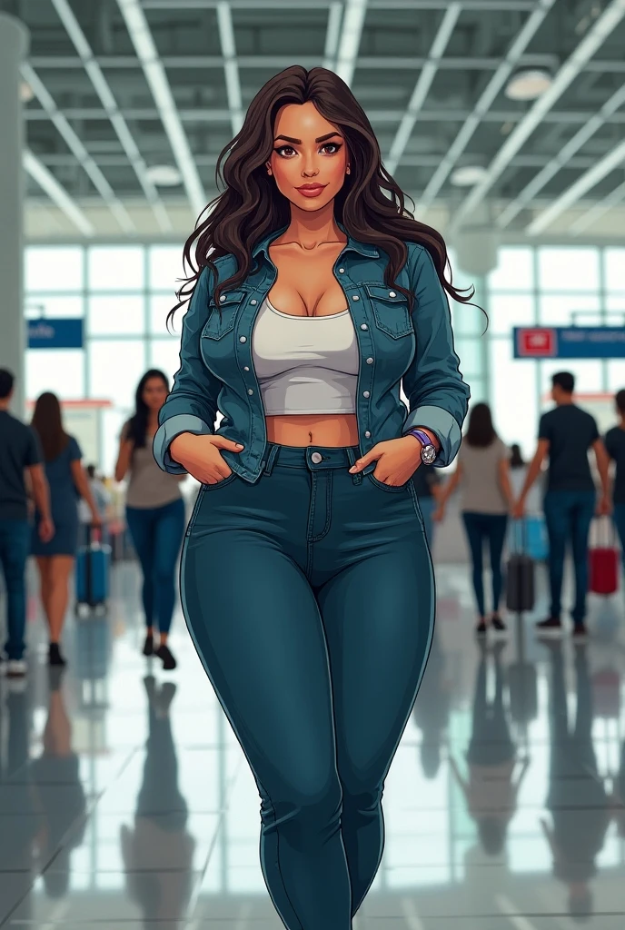 4K, Masterpiece, highres, beautiful dark haired mod_woman, wearing suit and goggles, perfect mod_bodyy, 25 year old indian beautiful girl, beautiful face, beautiful body, big boobs, dragging trolley bag at airport, shot from a long distance, super lighting, highly detailed, hyper realistic