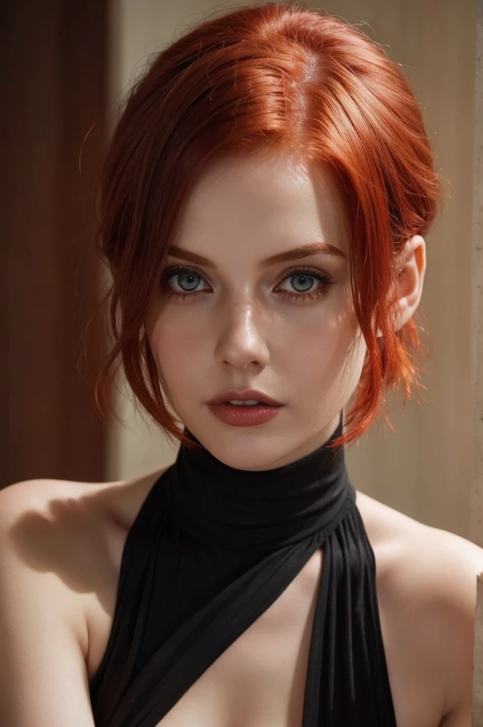 woman with medium hair ,Auburn-red-hair, arafed woman with red hair and a black turtle neck top, with short hair, short redhead, young beautiful amouranth, red short hair, short red hair, 1 7 - year - old goth girl, chin-length hair, 🤤 girl portrait, amouranth, headshot profile picture, better known as amouranth, short copper hair, with red hair