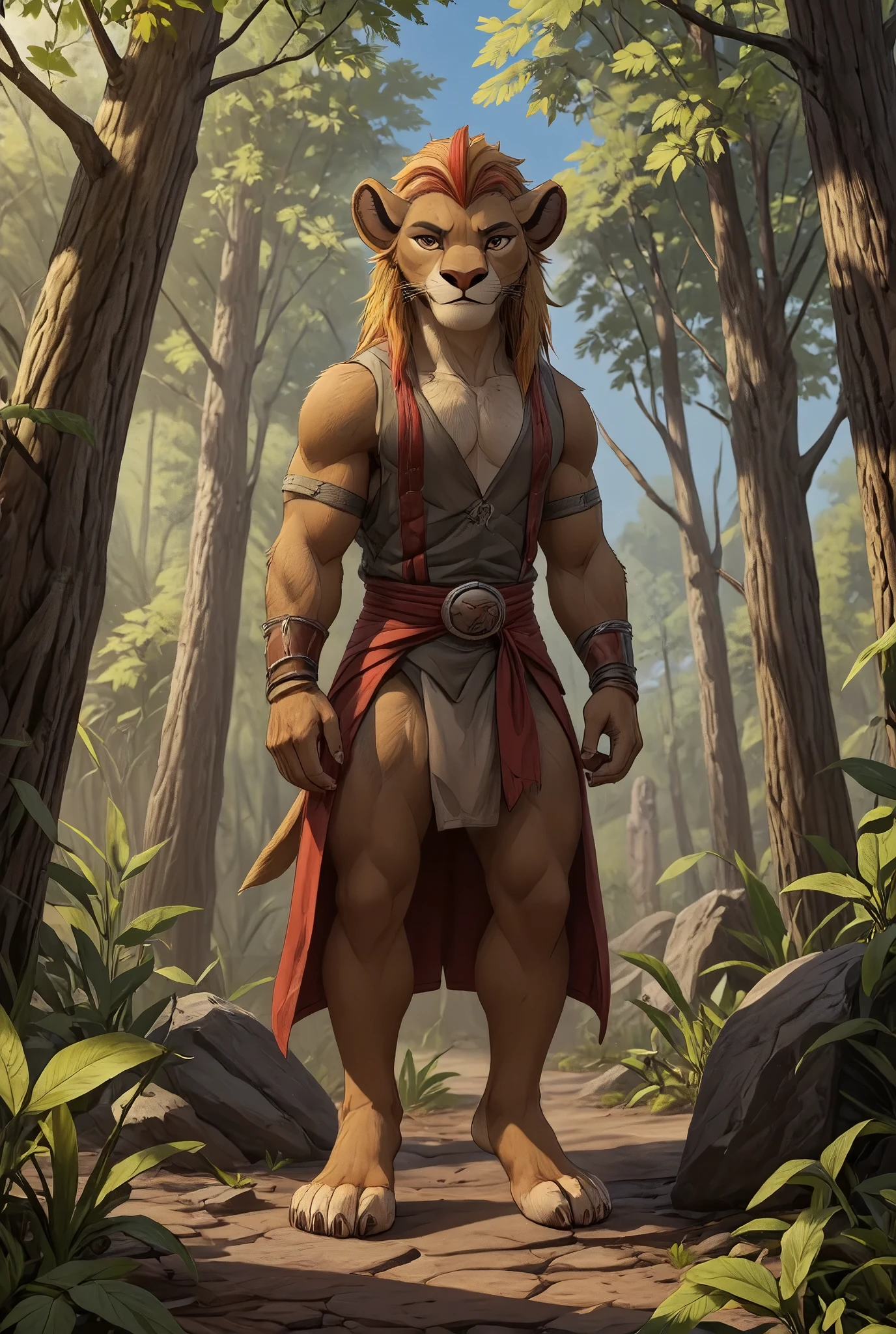 (((Barefoot furry character, full body, cinematic setting, male))) 

score_9, score_8_up, score_7_up, (((full body))), (((source_furry))), (((furry male))), anthro lion, (((elf male))), 1 boy, (((furry character with elven features))), barefoot, nice feet paws with claws, (long blonde hair), pointy ears, (((orange and tan fur))).

(Finish the war, the darkness, end this suffering
Impossible to pursue, deep in shadow, follow light
Finish the war, the darkness, end this suffering
Bright warrior against darkness)

BREAK, detailed background, 8K, (masterpiece:1.5), intricate details, highly detailed, extreme detail, octane render, fine art, best quality, highres, (detailed face:1.5), ((full_body)), UHD, (((perfect hands))), boring_e621_v4, bwu